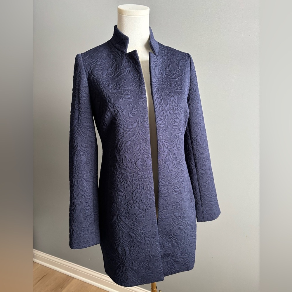 Chico’s Textured Knit Topper Long Sleeve Navy Jacket